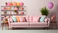 Modern apartment with comfortable sofa, elegant decoration, and bright colors generated by AI Royalty Free Stock Photo