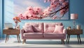 Modern apartment with comfortable sofa, pink chair, and bright decor generated by AI Royalty Free Stock Photo