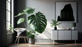Modern apartment with comfortable wood furniture and plants generated by AI