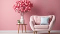 Modern apartment with elegant pink decor, comfortable sofa and chair generated by AI Royalty Free Stock Photo