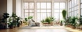 modern apartment interior in light colors, natural materials, eco concept, cozy with many house plants,copy space, mockup Royalty Free Stock Photo