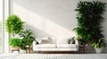 modern apartment interior in light colors, natural materials, eco concept, cozy with many house plants,copy space, mockup Royalty Free Stock Photo