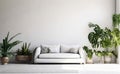 modern apartment interior in light colors, natural materials, eco concept, cozy with many house plants,copy space, mockup Royalty Free Stock Photo