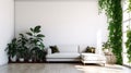 modern apartment interior in light colors, natural materials, eco concept, cozy with many house plants,copy space, mockup Royalty Free Stock Photo