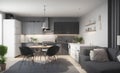 modern apartment living room with the kitchen. 3D rendering Royalty Free Stock Photo