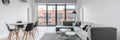 Modern apartment with window wall, panorama Royalty Free Stock Photo