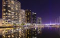 Modern apartments in Docklands, Melbourne at night