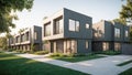 Modern apartments residential townhouses. Street with modern modular private townhouses. Appearance of residential architecture