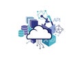 Modern API cloud data integration with network connections and database stacks Royalty Free Stock Photo