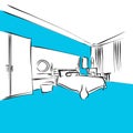 Modern Appartment, King Size Bed, Blue Series Royalty Free Stock Photo