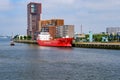 Modern appartments with a beautiful view on the Rotterdam harbor. Royalty Free Stock Photo