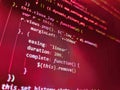 Modern application Source abstract algorithm concept. Screen of web developing code on dark background. Programming code abstract Royalty Free Stock Photo