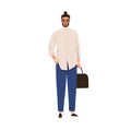 Modern Arab business man in fashion outfit. Muslim person in casual apparel and sunglasses. Businessman portrait