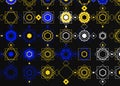 Background with arabic inspiration decorative over black background with blue and golden shapes