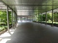 A modern arcade full of columns in the fair district in Bologna Italy