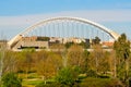 Modern arch-shaped bridge over the Guadiana river, MÃÂ©rida