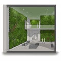 Modern architectural design features a spacious, multi-level interior with indoor Royalty Free Stock Photo