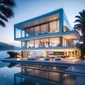 modern architectural design of a luxury villa on the seafront with flowing shapes