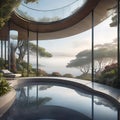 modern architectural design of a luxury villa on the seafront with flowing shapes