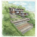Modern architectural illustration showcasing a multi-level house Royalty Free Stock Photo