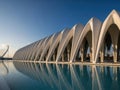 Modern architectural marvel reflecting in water Royalty Free Stock Photo