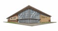 Modern architectural rendering of a community hall features a large, sloping roof. The Royalty Free Stock Photo