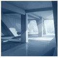 Modern architectural space featuring angular columns and beams creating Royalty Free Stock Photo