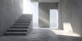 Modern architectural space with minimalist design, stairs, and natural light in a serene setting by the water Royalty Free Stock Photo