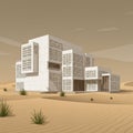 Modern architectural structure set in a desert landscape, featuring a series of Royalty Free Stock Photo