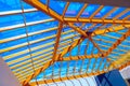 Modern architectural structure with wooden framework