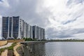 Modern architecture apartment buildings on a curved waterfront and overcast sky Royalty Free Stock Photo