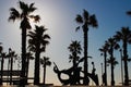 Modern architecture on the beach of Barcelona, Swimming Hommage sculpture