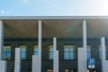 Modern architecture, the building of the Lithuanian Embassy. A fragment of the exterior of a public or office building against a Royalty Free Stock Photo