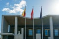 Modern architecture, the building of the Lithuanian Embassy. A fragment of the exterior of a public or office building against a Royalty Free Stock Photo