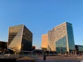 Modern architecture in business district Kirchberg at sunset. Luxembourg.