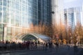 Modern architecture of Canary Wharf, London. Multiple exposure image