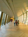 Modern architecture curved indoor bridge that connects two malls in Jakarta