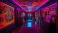 Modern architecture design illuminates futuristic underground nightclub with vibrant colors generated by AI