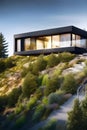 Modern architecture design illustration - modern villa in nature