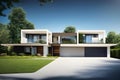 Modern architecture design illustration - modern villa in nature