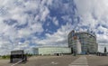 Modern architecture of european union parliament with flags of members in france Royalty Free Stock Photo