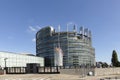 modern architecture of european union parliament with flags of members in france Strasbourg Royalty Free Stock Photo