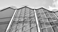 Modern office building wall made of steel and glass with blue sky. Black and white. Royalty Free Stock Photo