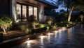 Modern architecture illuminates dusk with luxurious flooring and illuminated windows generated by AI Royalty Free Stock Photo