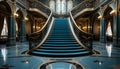 Modern architecture inside a luxurious underground subway station with illuminated stairs generated by AI Royalty Free Stock Photo