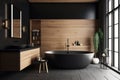 design furniture bathroom bathtub luxury black interior modern empty wood home. Generative AI. Royalty Free Stock Photo