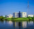 Modern architecture near high tension power lines, Royalty Free Stock Photo