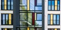 Modern architecture, painted facade on apartment house, Solingen, Germany