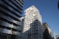 Modern architecture street in paris batignolles france mirror reflections of the building glass facade