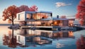 Modern architecture reflects in the night, a tranquil scene by the pool generated by AI Royalty Free Stock Photo